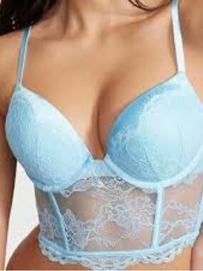 Victoria's Secret Light Blue Lace Longline Bra Top